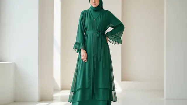 Model Gamis Outer Transparan dengan Aksen Tali Pinggang (Image by Gemini AI)