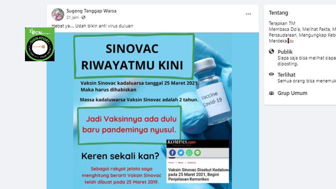 Cek Fakta Liputan6.com menelusuri klaim vaksin Sinovac diproduksi sebelum pandemi karena kadaluarsa lebih cepat dari 2 tahun