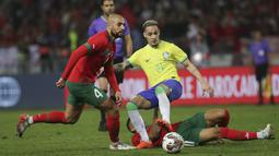 Timnas Maroko kembali membuat kejutan dengan membungkam Brasil 2-1. (AP Photo/Mosa'ab Elshamy)