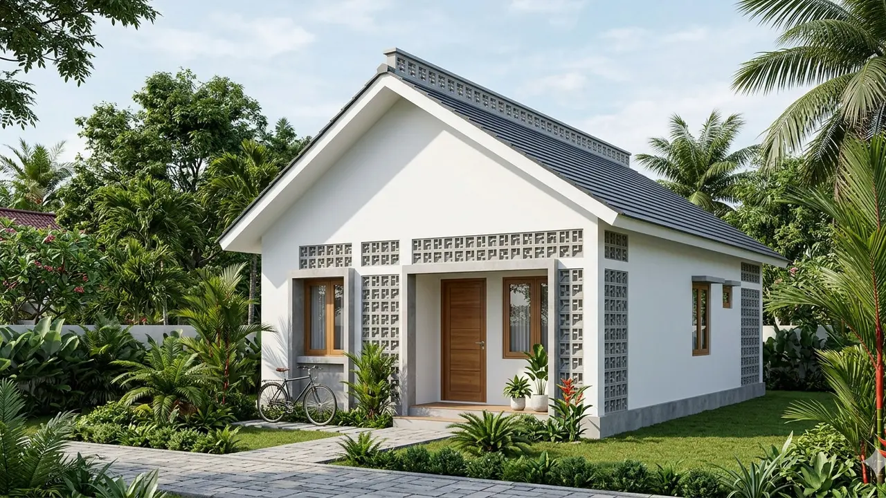 Rumah Kecil dengan Ventilasi Roster di Semua Sisi. Gemini