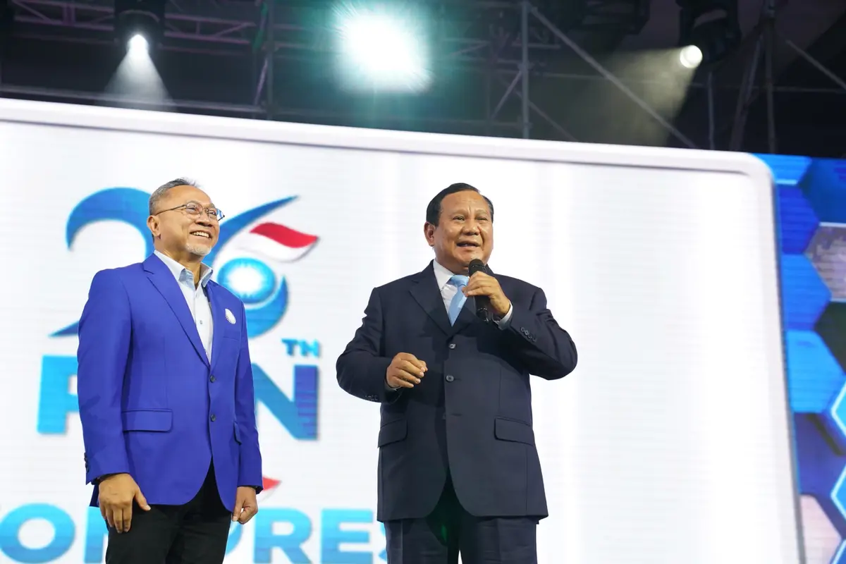 Presiden RI Terpilih Prabowo Subianto saat menghadiri Penutupan Kongres VI PAN yang digelar di Jakarta, Sabtu 24 Agustus 2024.