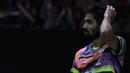 Tunggal putra India, Kidambi Srikanth, tampak kecewa usai dikalahkan tunggal Indonesia pada Indonesia Masters 2019 di Istora Senayan, Jakarta, Jumat (25/1). Srikanth gagal lolos ke semifinal. (Bola.com/Yoppy Renato)