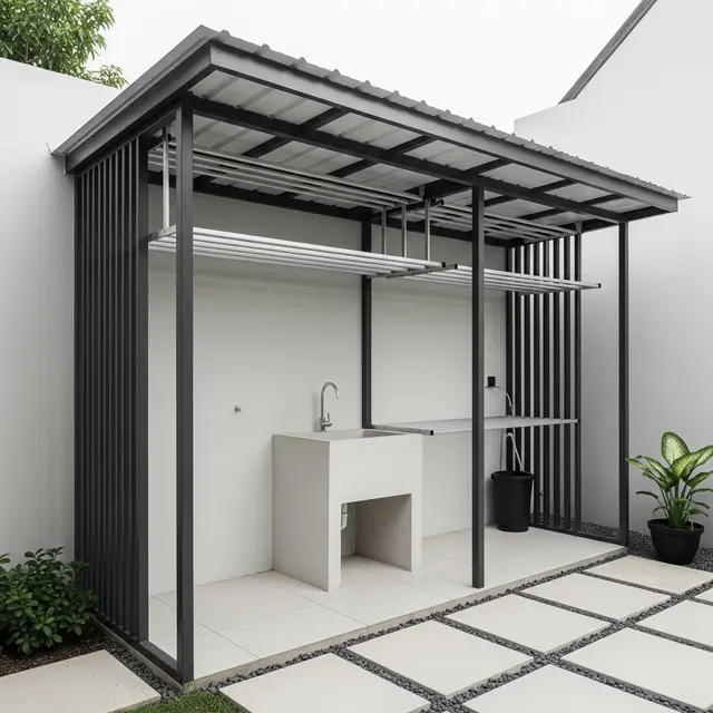 Model Jemuran Belakang Rumah dari Baja Ringan dan Atap Spandek yang Hemat Budget