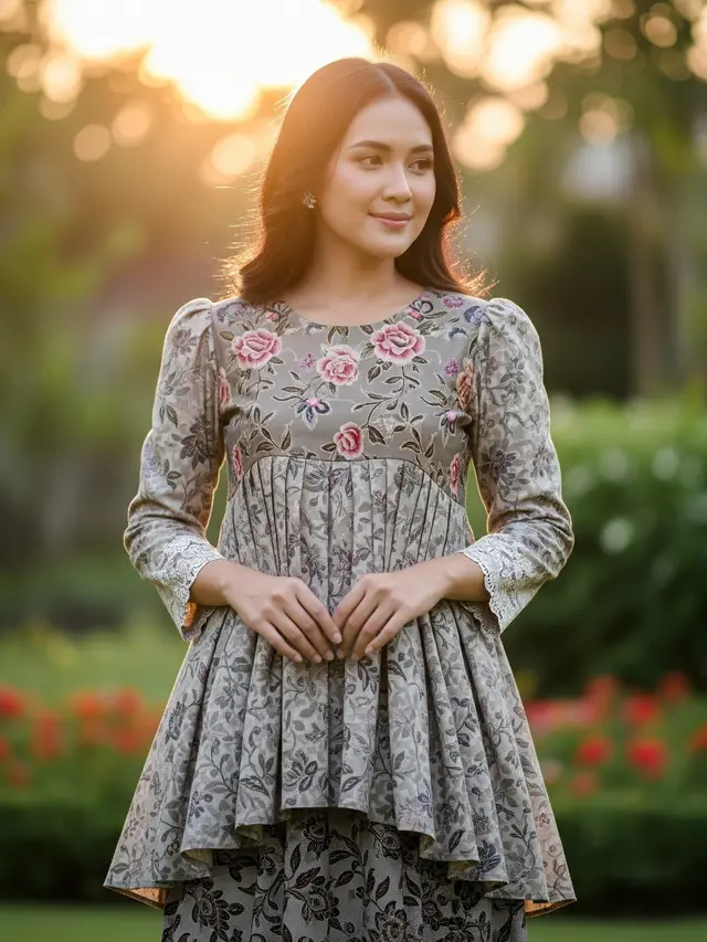 Model Dress Batik Lengan Puff Brokat Elegan