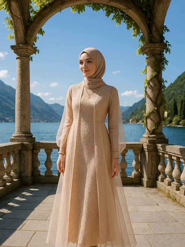 Model Long Dress Brokat Kombinasi Outer Panjang Kekinian 2025