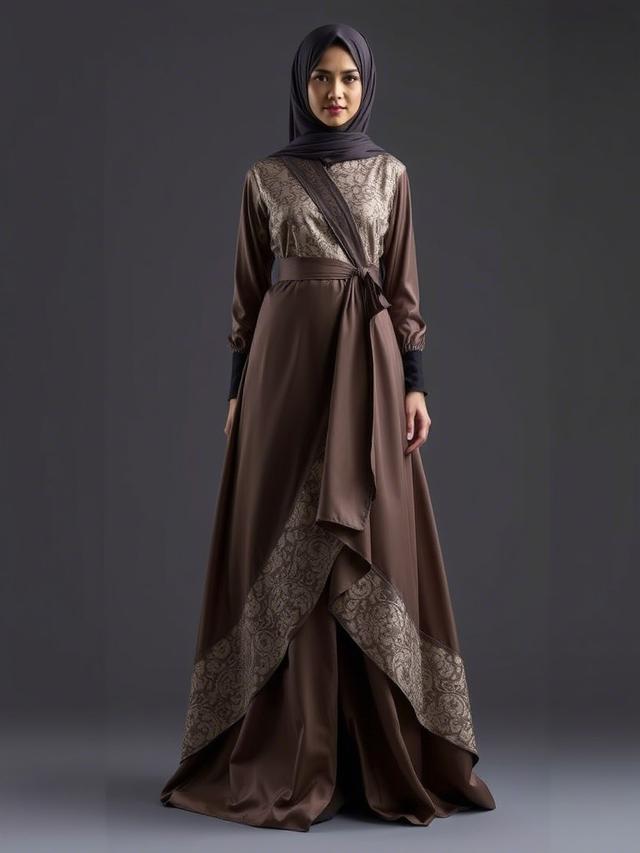 Model Gamis Brokat Kombinasi Satin