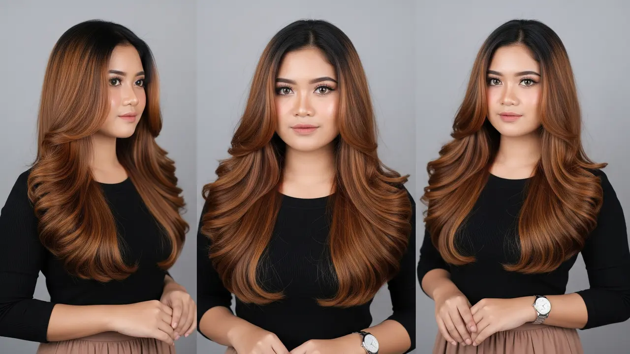 Model Rambut Warna Coklat Caramel Dengan Sentuhan Golden