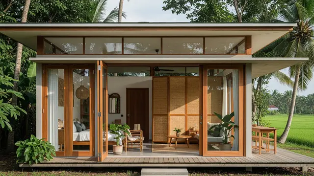 Desain Rumah Tropis Kecil dengan Ventilasi Maksimal & Cahaya Natural/ Ilustrasi AI