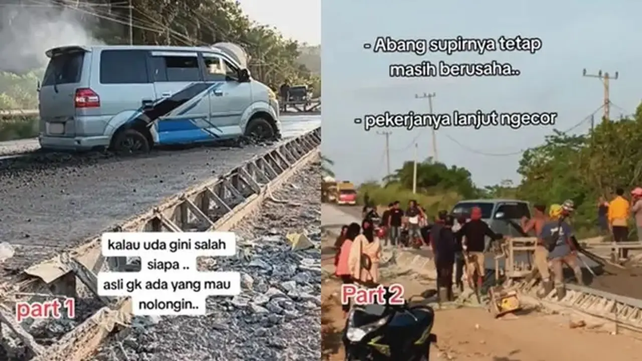 Bikin Susah Orang, Mobil Ini Nekat Menerobos Cor Jalan yang Masih Basah