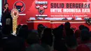 Megawati Soekarnoputri selaku Ketua Umum terpilih menyampaikan pidato penutup dalam Kongres V PDIP di Hotel Grand Inna Bali Beach, Sanur, Sabtu (10/8/2019). Dalam pidatonya, Megawati mengimbau seluruh kader memiliki karsa atau kekuatan jiwa yang dinamakan Tri Karsa PDIP. (Liputan6.com/Johan Tallo)