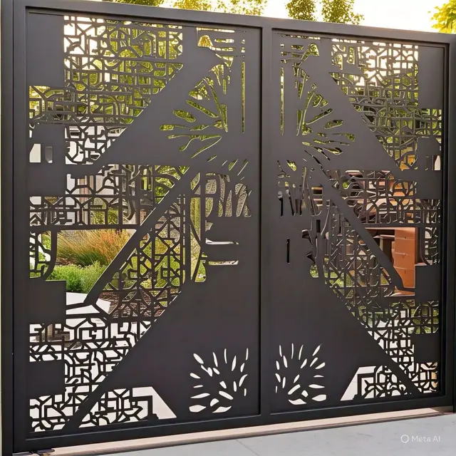 Pintu Pagar Dorong Motif Geometris Laser Cut