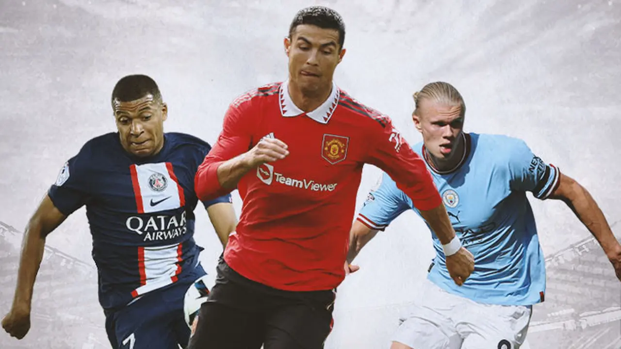 Ilustrasi - Kylian Mbappe, Cristiano Ronaldo, Erling Haaland