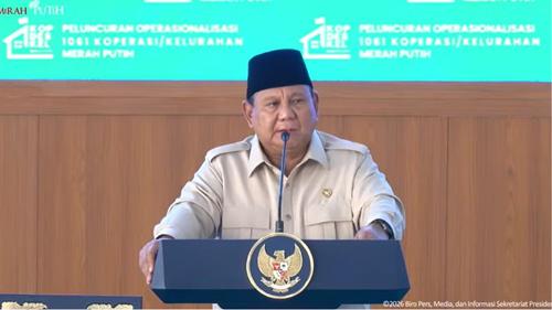 Presiden Prabowo saat acara peresmian operasional 1.061 Koperasi Desa/Kelurahan Merah Putih, Sabtu, (16/5/2026). (Foto: tangkapan layar Sekretariat Presiden)