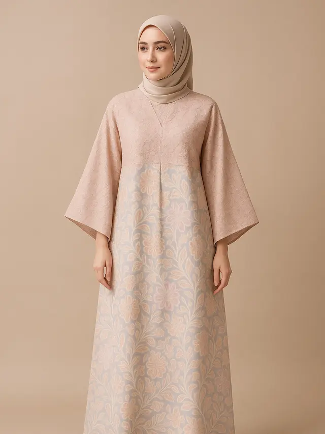 Model Batik Brokat Kombinasi Lengan Kimono Panjang