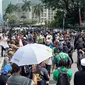 Massa Gerakan Nasional Pembela Rakyat (GNPR) berkumpul di kawasan Patung Kuda Arjuna Wiwaha Jakarta Pusat, Jumat (23/9/2022).