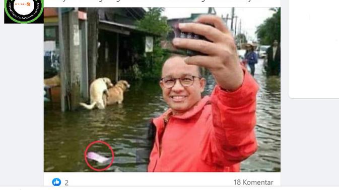 Cek Fakta Liputan6.com menelusuri klaim foto Anies Baswedan selfie saat banjir