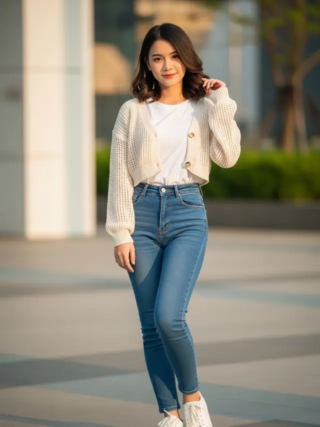 Crop Top Rajut dan Blue Jeans