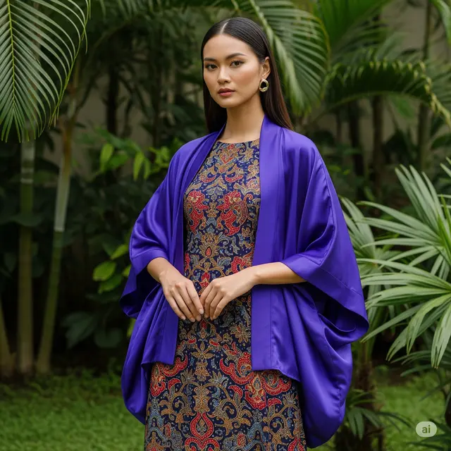 Model Dress Batik Brokat Layer Cape Elegan