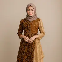Ilustrasi Model Dress Batik Kombinasi Polos dan Brokat (Sumber: ChatGPT)