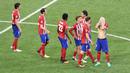 Atletico Madrid - Klub asal kota Madrid Spanyol ini telah tiga kali melaju ke partai final Liga Champions. Namun sayang Los Rojiblancos selalu gagal di partai puncak tersebut. (AFP/Tiziana Fabi)