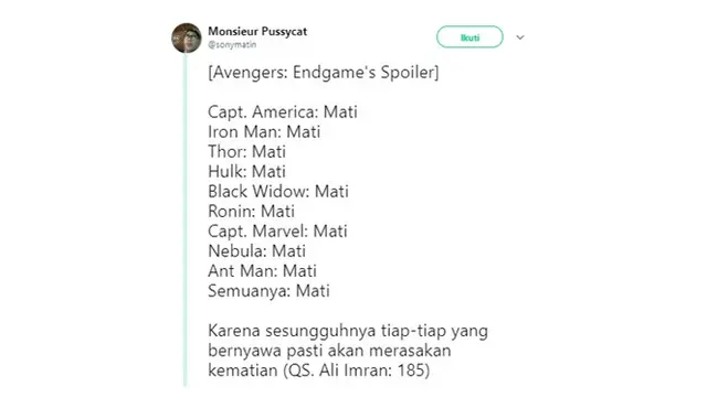 Spoiler Endgame (Sumber: Twitter/sonymatin)