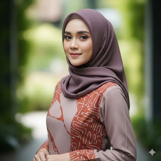 Gamis Batik Cap Minimalis Kombinasi Polos