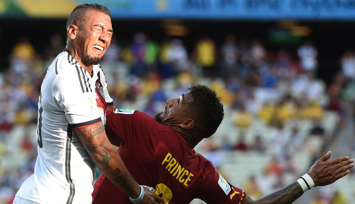 Keduanya pernah saling berhadapan dalam Putaran Final Piala Dunia 2014 di Brasil, tepatnya dalam matchday kedua penyisihan Grup G, 21 Juni 2014. Jerman dan Ghana bermain imbang 2-2 di akhir laga. (AFP/Patrik Stollarz)