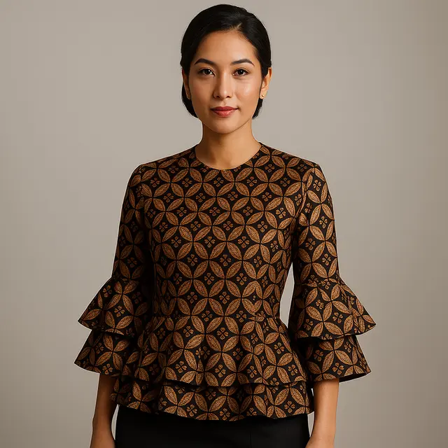 7 Model Baju Batik Lengan Lonceng Dua Tingkat Motif Kawung Modern, Anggun dan Elegan Dipakai ke Acara Resmi