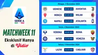 Jadwal dan Live Streaming Serie A 2024/2025 Matchweek 11 di Vidio