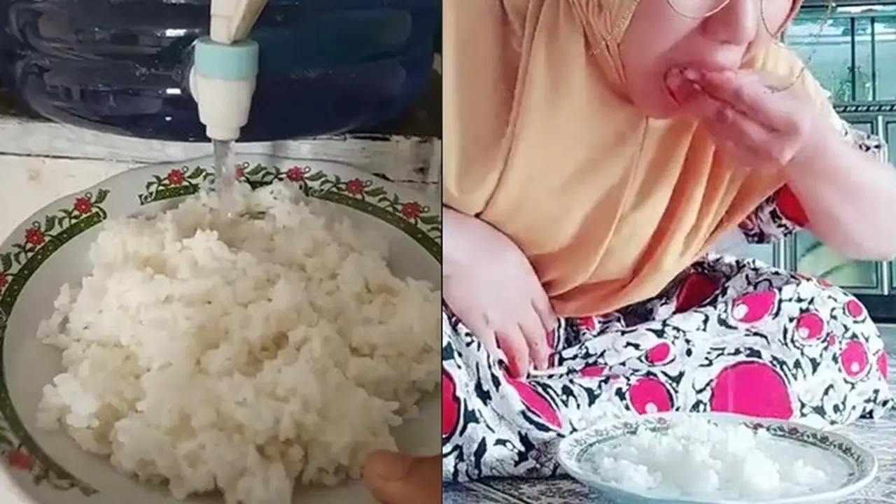 Viral Wanita Ini Makan Nasi Campur Air Putih, Dibilang Nikmat