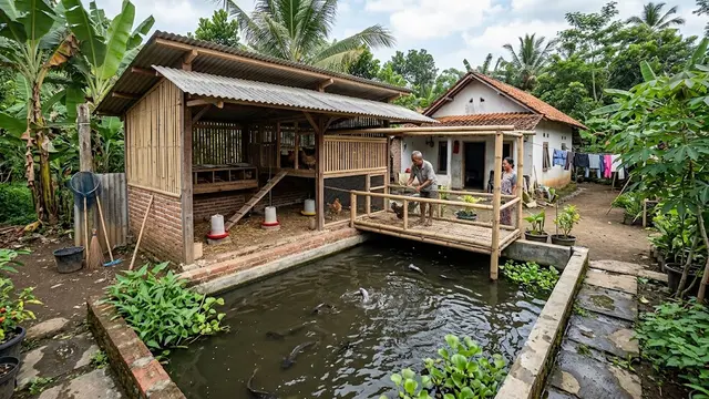 9 Desain Kandang Ayam dan Kolam Lele dalam Satu Lahan untuk Rumah Kecil