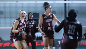 Tim voli putri Jakarta Electric PLN Mobile merayakan kemenangan atas Jakarta Livin’ Mandiri di GOR Candradimuks Padepokan Jenderal Polisi Kunarto, Sentul, Bogor, Minggu (1/3/2026). (Dok. PBVSI)