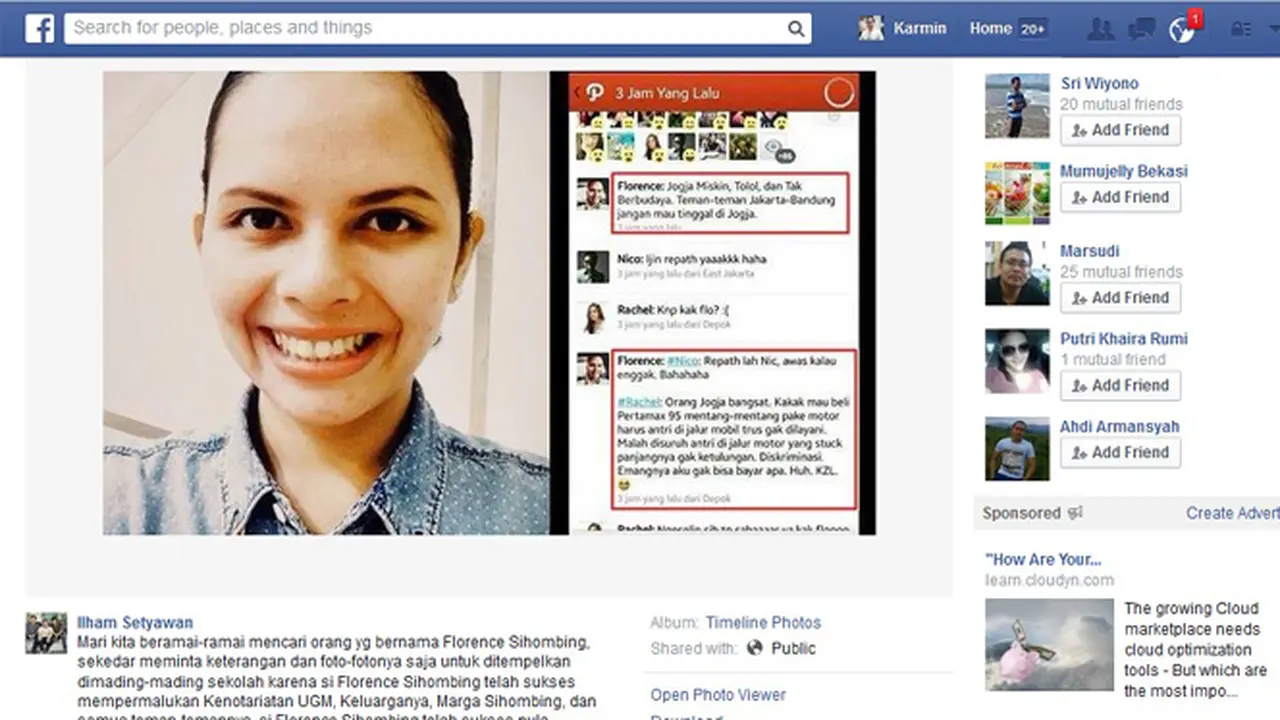 Florence Sihombing Kini Jadi `Orang Paling Dicari di Jogja`