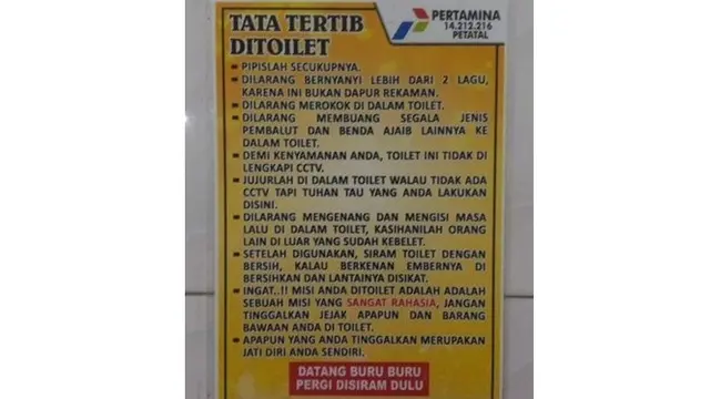 6 Tata Tertib di Toilet Ini Unik, Bikin Geleng Kepala