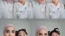 Potret selfie gemas Aghnia Punjabi dan Baby Cana. Keduanya mengenakan outfit kembar berwarna putih dengan bordir floral yang cantik, ditambah makeup bernuansa pink yang menyempurnakan penampilan keduanya. [Foto: Instagram/emyaghnia]