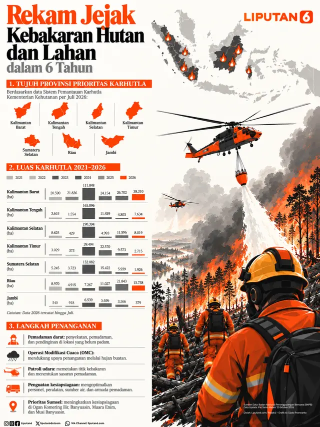Infografis Rekam Jejak Kebakaran Hutan dan Lahan dalam 6 Tahun