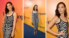 Foto kolase Gal Gadot saat menghadiri Peluncuran Pameran Budaya Veuve Clicquot Solaire di Beverly Hills, California pada 25 Oktober 2022.  (AFP Photo)