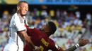Keduanya pernah saling berhadapan dalam Putaran Final Piala Dunia 2014 di Brasil, tepatnya dalam matchday kedua penyisihan Grup G, 21 Juni 2014. Jerman dan Ghana bermain imbang 2-2 di akhir laga. (AFP/Patrik Stollarz)