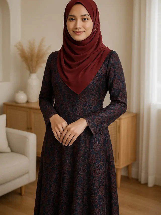 7 Model Gamis dengan Hijab Pashmina Lilit Simpel, Tampil Anggun Tanpa Ribet
