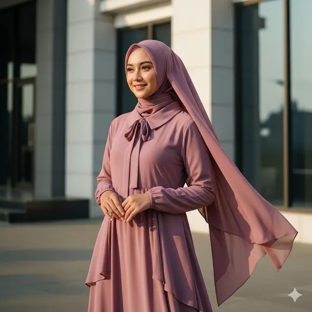 Gamis dengan Layer dan Kerah Pita/Gamis Long Dress Syar’i Terbaru untuk Maulid Nabi 2025