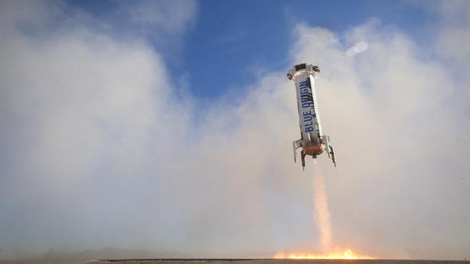 Foto selebaran ini diperoleh dari Blue Origin menunjukkan mesin roket BE-3 untuk pendaratan yang sukses. Blue Origin/AFP
