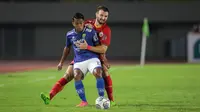 Gelandang Persib Bandung, Febri Haryadi, mendapatkan pengawalan dari bek Persija Jakarta, Marco Motta pada laga pekan ke-12 BRI Liga 1 2021/2022 yang berlangsung di Stadion Manahan, Solo, Sabtu (20/11/2021) malam WIB. (Bola.com/Bagaskara Lazuardi)