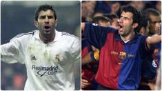 Legenda Real Madrid, Luis Figo, memiliki label tersendiri bagi fans Barcelona. Kepindahannya dari Barcelona ke Real Madrid adalah salah satu drama terbesar di dunia sepak bola, bahkan Figo dilabeli sebagai penghianat abadi oleh fans Barcelona kala itu. (kolase foto AFP)