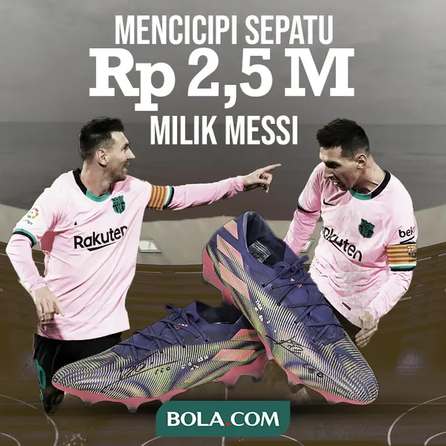 Mencicipi Sepatu Rp 2,5 M Milik Messi (Grafis: Dody Iryawan/Bola.com)