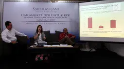 Hasil survei yang dilakukan oleh SMRC mendapati 64% Publik Percaya KPK dan 6% yang Percaya DPR, Jakarta, Kamis (15/6). (Liputan6.com/Johan Tallo) 