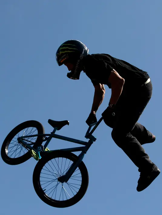 Aksi mantan juara dunia BMX, Dave Mirra pada final BMX Park di Oreogn, 16 Agustus 2009. Pria 41 tahun itu ditemukan tewas di mobilnya dengan luka tembak di kepala pada Kamis (4/2/16). Mirra tewas diduga bunuh diri. (Jonathan Ferrey/Getty Images)