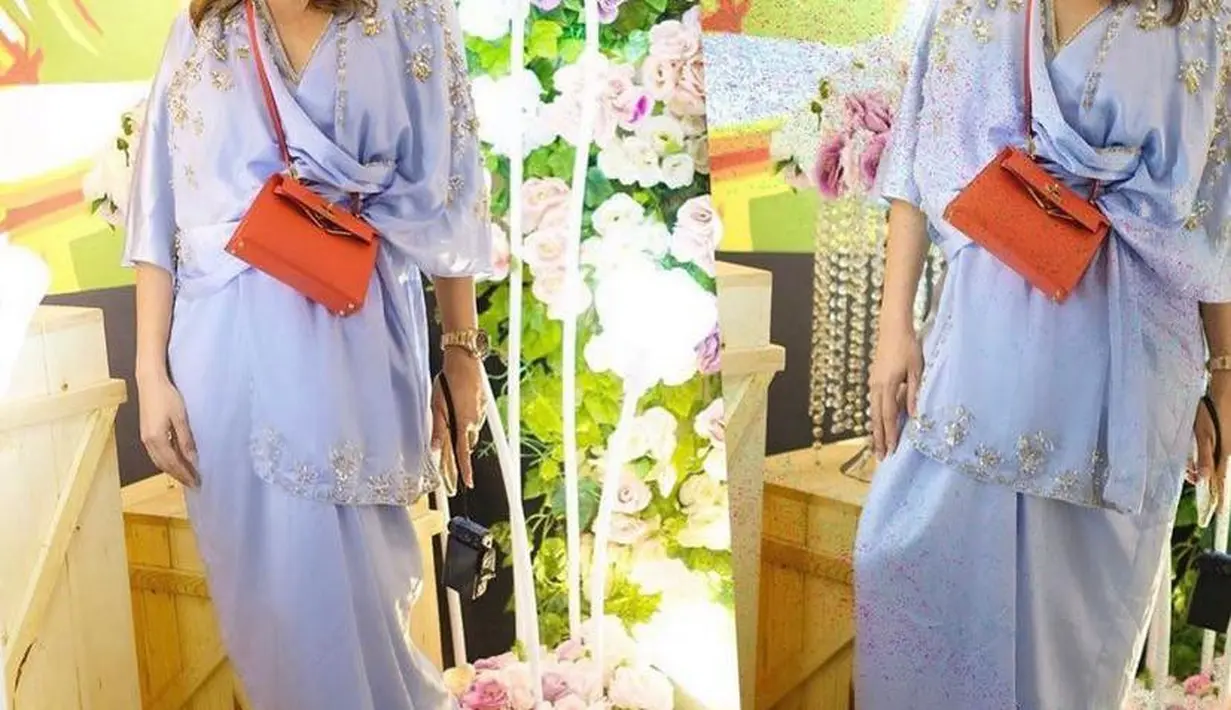 Kaftan bertabur payet pada bagian bahu juga tak kalah cantik. Lihat saja penampilan Ayu Dewi ini. (Instagram/avaprologue).