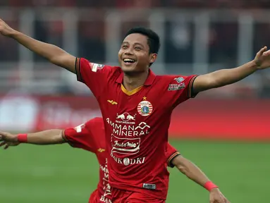 Pemain tengah Persija, Evan Dimas Darmono merayakan gol yang dicetaknya ke gawang Borneo FC pada laga pekan pertama Shopee Liga 1 Indonesia 2020 di Stadion Gelora Bung Karno, Jakarta, Minggu (1/3/2020). Persija unggul 3-2. (Liputan6.com/Helmi Fithriansyah)