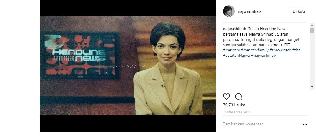 Najwa Shihab mengenang masa pertama menjadi penyiar di Metro TV (Foto: Instagram)