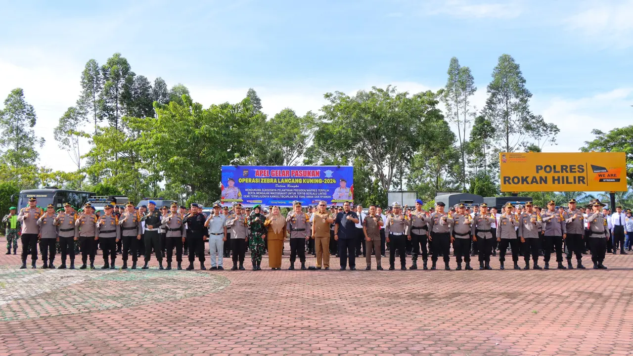 Jajaran Polres Rokan Hilir bersama pihak terkait usai melaksanakan apel Operasi Zebra Lancang Kuning.